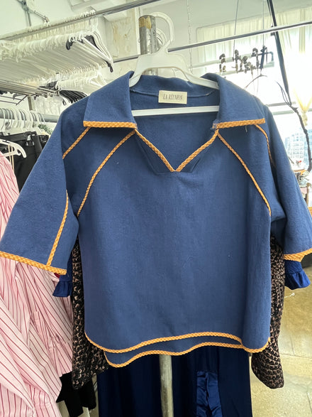 Navy Linen Chelsea Top