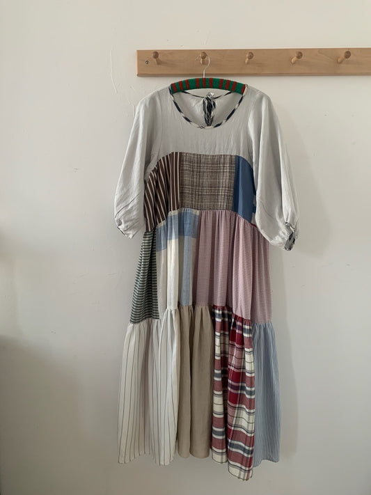 Neutral Sleeved Patchwork Dress