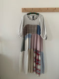 Neutral Sleeved Patchwork Dress